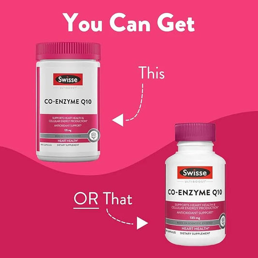 Swisse CoQ10 Supplement Co-Enzyme Q10 Q10 Supports CQ10 Antioxidant 10 Supplement 135 mg 180 Mini