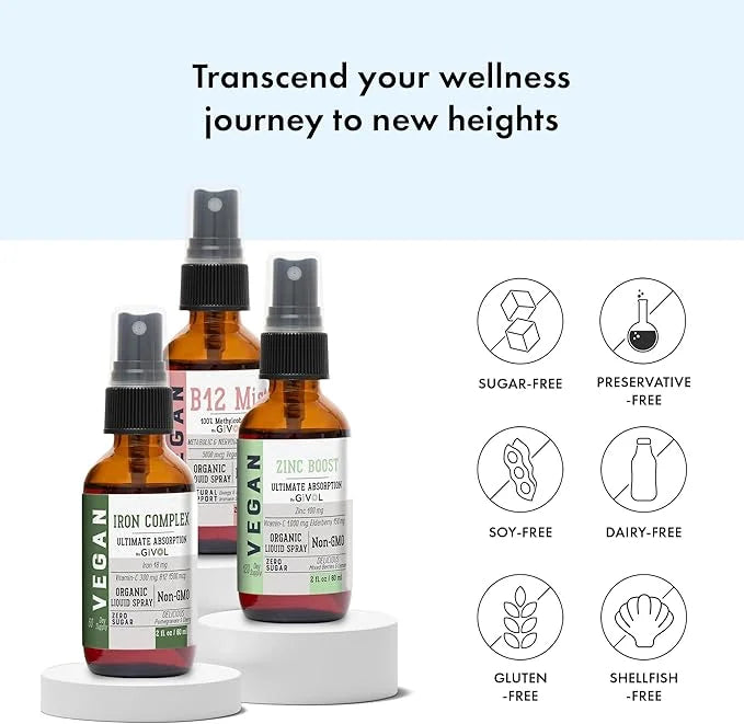 Iron Support Spray Bundle Liquid Vitamin B12 Methylcobalamin, 2 Fl 360 Days