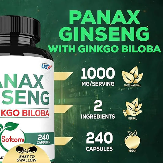 600mg Korean Red Panax Ginseng Capsules 400mg - 240 Vegan 120 Servings