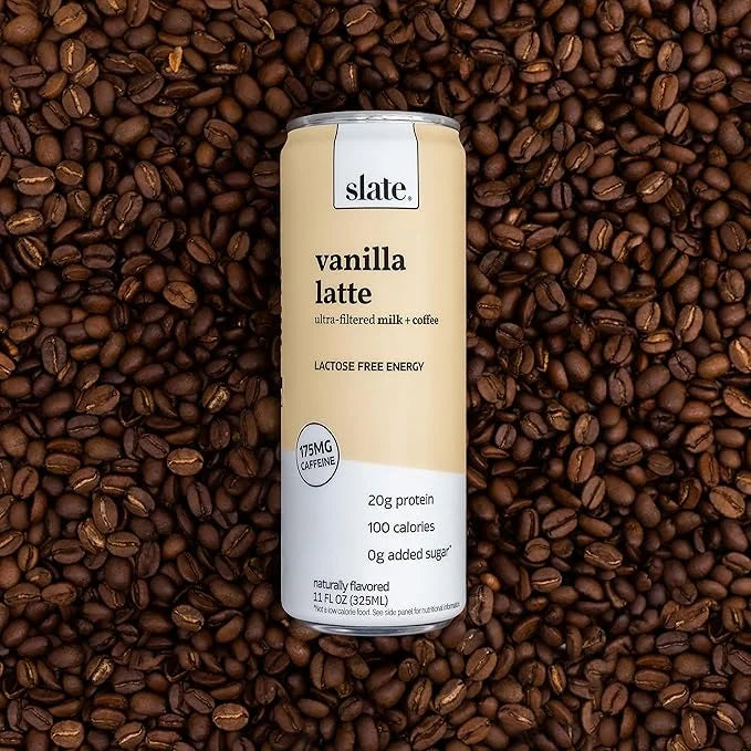 Slate Milk - High Protein Iced Coffee - Vanilla Latte - 175mg Caffeine, Lactose Free Energy - 20g Protein, 1g Sugar, 100 C...