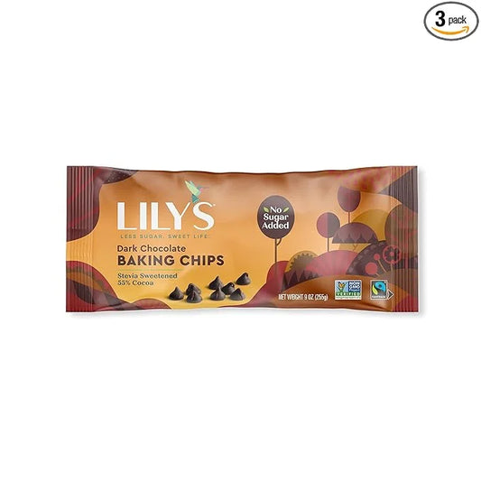 Dark Chocolate Chips by Lily's | Stevia Sweetened, No Added Sugar, Low-Carb, Keto Friendly | 55% Cocoa | Fair Trade, Glute...