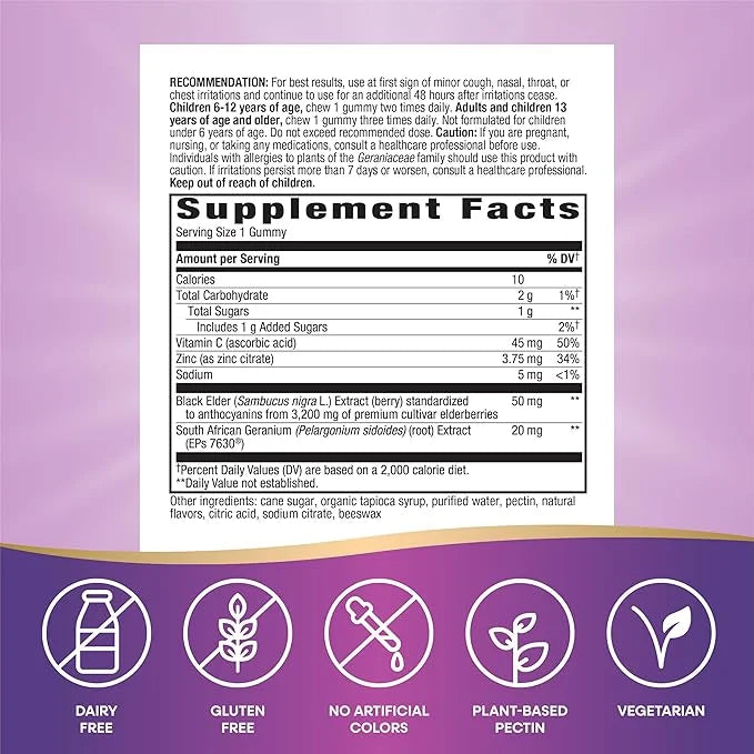 Nature's Way Sambucus Cough Relief+, Immune 60 Gummies(Packaging