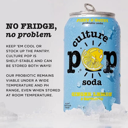 Culture Pop Soda, Ginger Lemon & Turmeric, Probiotic Low Sugar Soda, Sparkling Juice Alternative, Non-GMO, Kosher, Gluten-...