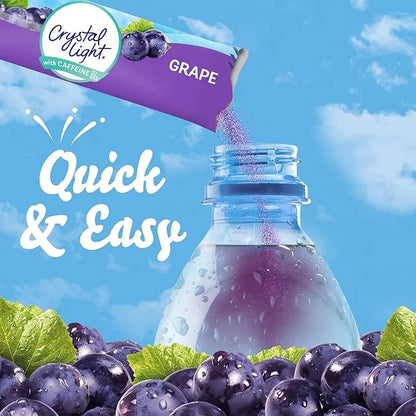 Crystal Light Grape Naturally Flavored Powdered Drink Mix with Caffeine, 120 ct Pack, 4 Boxes of 30 On-the-Go Packets - Pr...