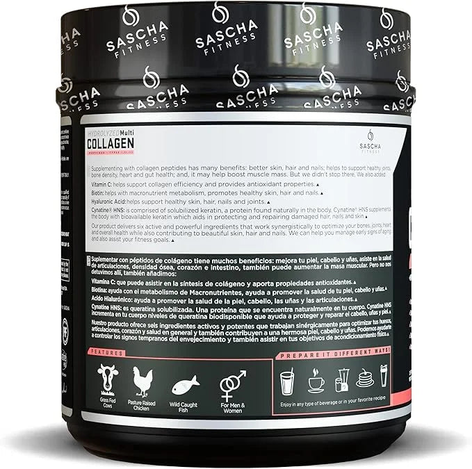 SASCHA FITNESS Hydrolyzed Multi Collagen Peptides 1,2 & 3 |Hyaluronic