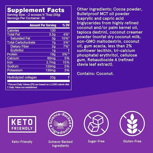Bulletproof Chocolate Collagen Protein Powder 19g Protein, 42.3 Oz,