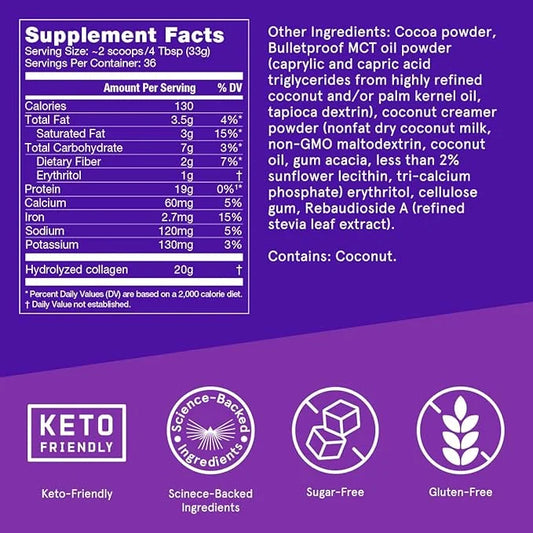 Bulletproof Chocolate Collagen Protein Powder 19g Protein, 42.3 Oz,