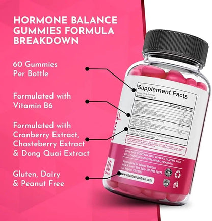 Atlantis Nutrition Hormonal Balance for Women & PMS Relief Gummies - Alleviates Cramps, Bloating, Mood Swings, Hot Flashes...