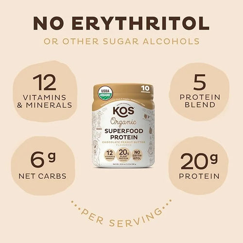 KOS Vegan Protein Powder, Chocolate Peanut Butter 10 Servings