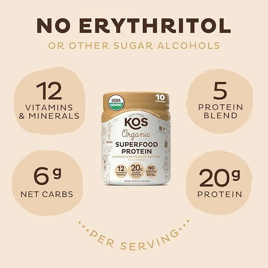 KOS Vegan Protein Powder, Chocolate Peanut Butter 10 Servings
