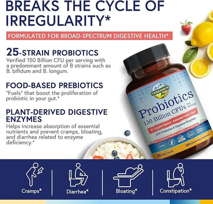 Terranics Daily Probiotics for Men & 150 Billion 25 Strains 60 Veggie