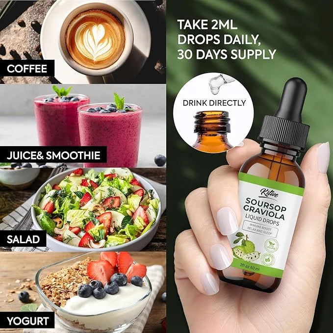 Soursop Graviola Liquid Drops, Nature & Pure Soursop Graviola Extract for Cell Support & Regeneration, Immune Boost, Relax...