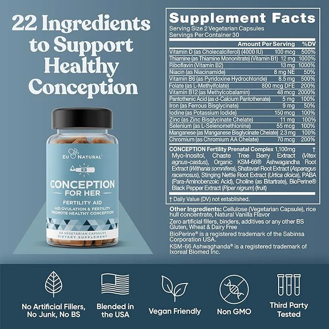 Eu Natural Conception Fertility for Her & Him Bundle - Fertility Supplements Combo for Women & Men – Prenatal Vitamins – P...
