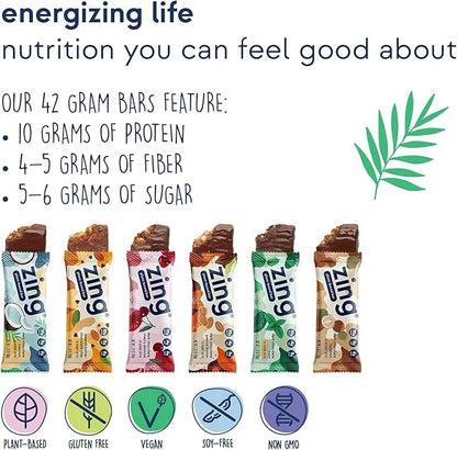 Zing Vegan Protein Bars Variety Pack - Top 6 Flavors, Gluten Free Nutrition Bars, High Protein & Fiber, Soy Free, Dairy Fr...