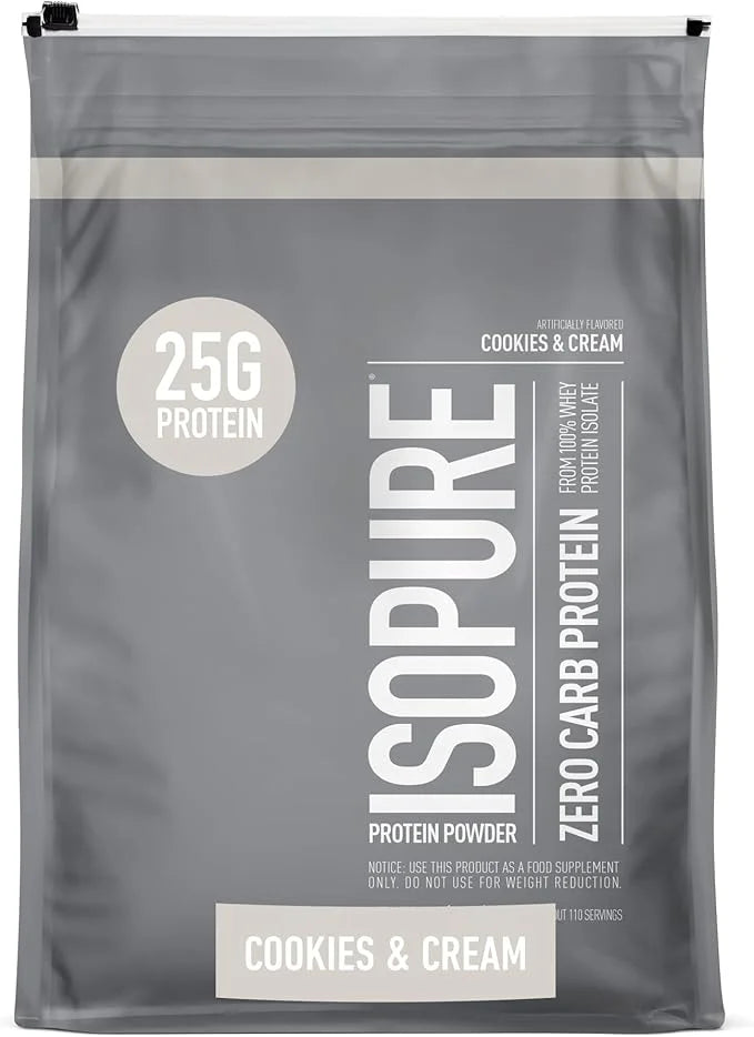 Isopure Zero Carb 100% Pure Whey Isolate Protein Powder, Lactose Free, Gluten Free, With Vitamins, Cookies & Cream, 25g Pr...