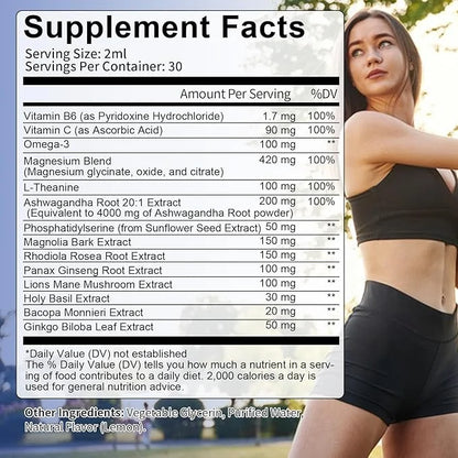 cortisol Supplement Liquid Drops Hormone Balance for Women Men with Magnesium Complex,Ashwagandha,Rhodiola Rosea,L Theanin...
