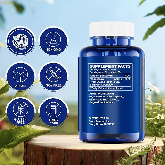 Magnesium Glycinate 667mg, 120mg Magnesium Supplement B6, Vitamin (90 Capsules)