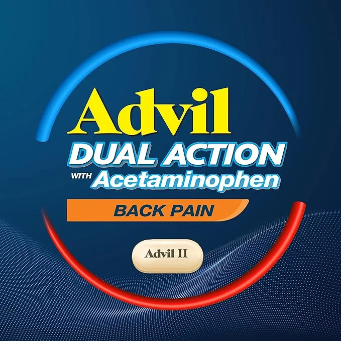 Advil Dual Action Back Pain Caplets 250mg Ibuprofen 500mg Acetaminophen 8 Hours 144 Count