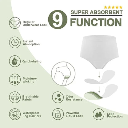 Battewa Incontinence Underwear for Women Washable, 50ML (5White, (5White, 5X-Large, 5X-Large, 5 5 Pack)