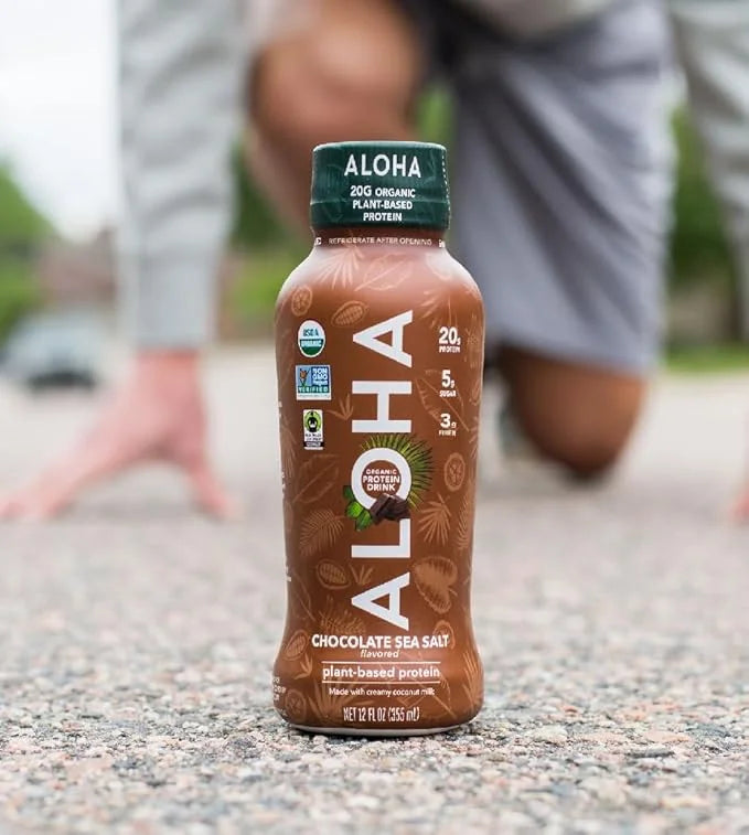 ALOHA Organic Plant Based Chocolate Sea Salt Protein Shake w/MCT Oil (12 ct, 12oz Bottle) 20g Protein, Meal Replacement, L...
