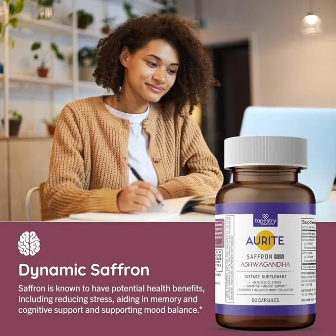 Saffron Ashwagandha Supplement 60 Count, (2 Months