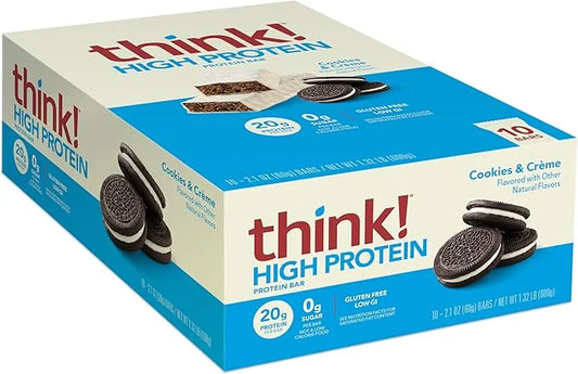 think! Protein Bars, High Protein Snacks, Gluten Free, Kosher Friendly, Cookies and Crème, Nutrition Bars, 2.1 Oz per Bar,...