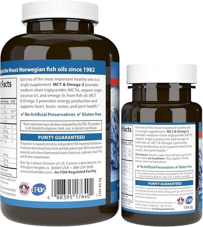 Carlson - MCT & Omega-3, Coconut Oil, Caprylic & Capric Acids, EPA & DHA, Energy Production, Fat Metabolism & Brain Health...