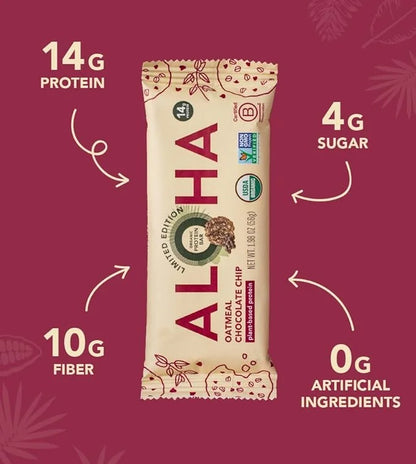 ALOHA Organic Plant Based Protein Bars - Oatmeal Chocolate Chip - 12 Count, 1.9oz Bars - Vegan Snacks, Low Sugar, Gluten-F...