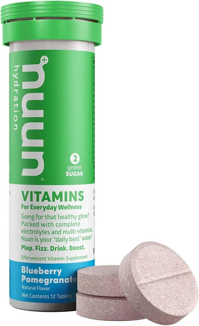 Nuun Hydration Vitamins Electrolyte Tablets, Blueberry Pomegranate, 5 Essential Electrolytes for Hydration + Vitamin A, B6...