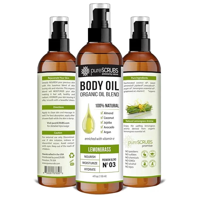 pureSCRUBS Ultra Moisturizing Lemongrass Body Oil Spray for Dry Skin, Massage, & More, Organic Super Blend of Jojoba, Arga...