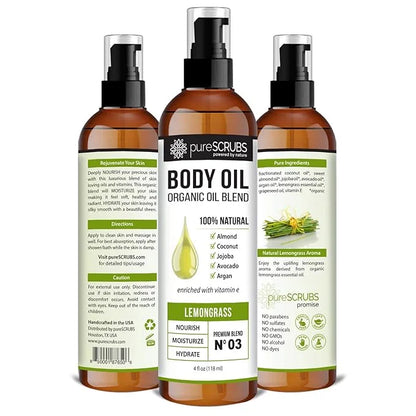 pureSCRUBS Ultra Moisturizing Lemongrass Body Oil Spray for Dry Skin, Massage, & More, Organic Super Blend of Jojoba, Arga...