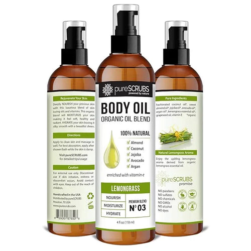 pureSCRUBS Ultra Moisturizing Lemongrass Body Oil Spray for Dry Skin, Massage, & More, Organic Super Blend of Jojoba, Arga...