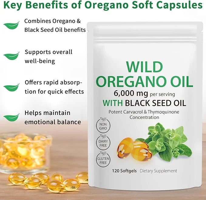 Oil of Oregano Softgels,Wild Oregano Oil 6,000mg with 200mg Capsules, 120 Count,
