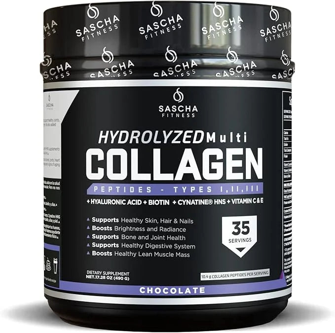 SASCHA FITNESS Hydrolyzed Multi Collagen Peptides 1,2 & 3 |Hyaluronic