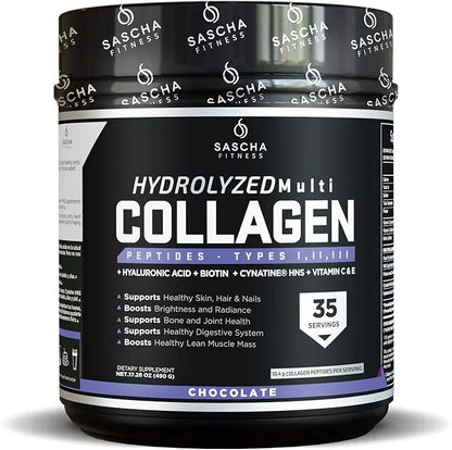 SASCHA FITNESS Hydrolyzed Multi Collagen Peptides 1,2 & 3 |Hyaluronic