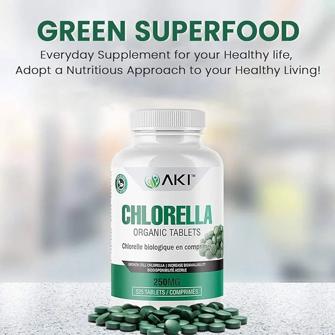 AKI Chlorella Superfood Supplement Tablets (525) B12, Iron,