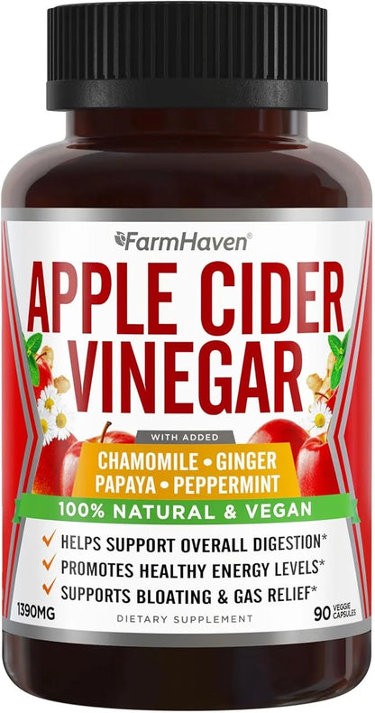 Apple Cider Vinegar Capsules With Ginger, 1390mg | 100% Natural 90 Capsules