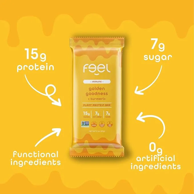 Feel Vegan Protein Bars | Golden Goodness | Keto | Gluten Free | Organic | Turmeric | 15g Plant Protein | Low Carb | High ...