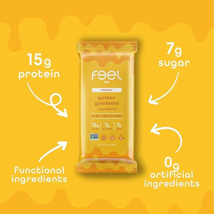 Feel Vegan Protein Bars | Golden Goodness | Keto | Gluten Free | Organic | Turmeric | 15g Plant Protein | Low Carb | High ...