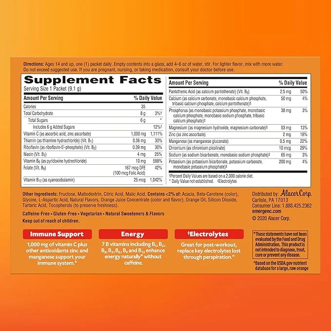 Emergen-C 1000mg Vitamin C Powder, with Antioxidants, B Vitamins and Electrolytes, Vitamin C Supplements for Immune Suppor...