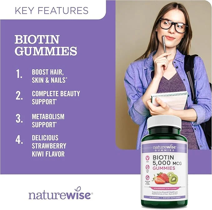 NatureWise Biotin Gummies B7 5000mcg 5000mcg Supports 60 Count[1-Month Count[1-Month Supply]