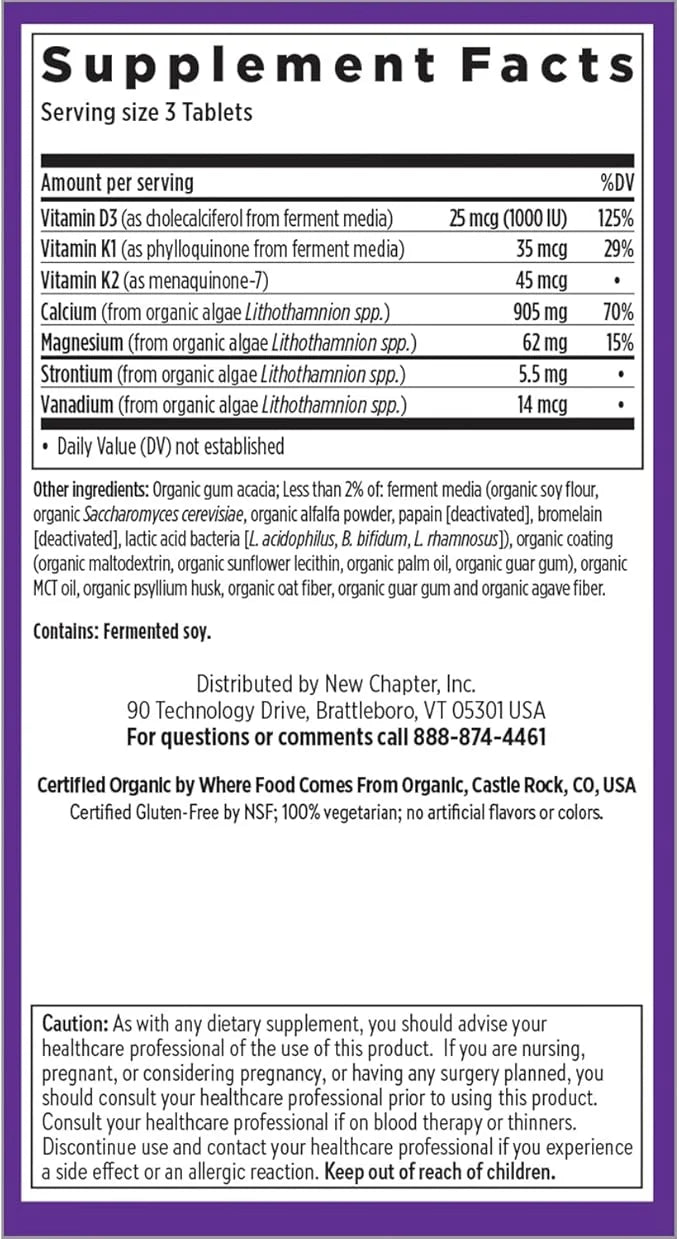 New Chapter Calcium Supplement D3+K2, 70+ 70+ Trace 120 Slim