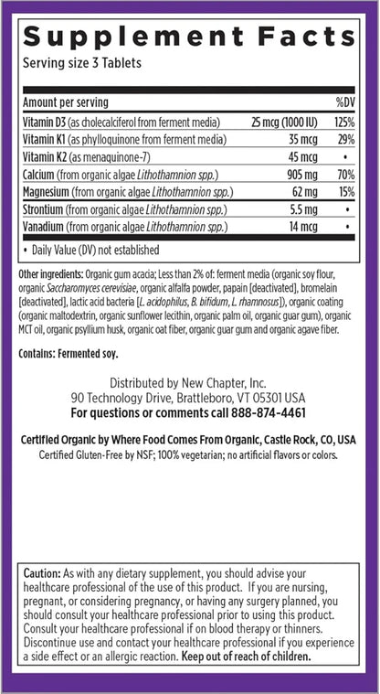 New Chapter Calcium Supplement D3+K2, 70+ 70+ Trace 120 Slim