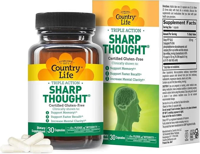 Country Life Sharp Thought 30 Capsules, Certified Gluten Free… - Product Image