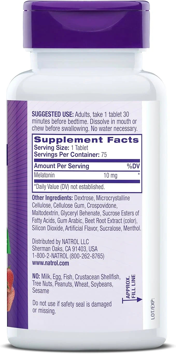Natrol Fast Dissolve Melatonin 10 mg, Melatonin Supplements for Restful Sleep, Sleep Support for Adults, 75 Strawberry-Fla...