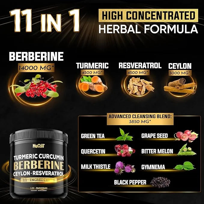 Berberine Supplement 14000mg Turmeric Curcumin 4500mg 4500mg & 120 Capsules