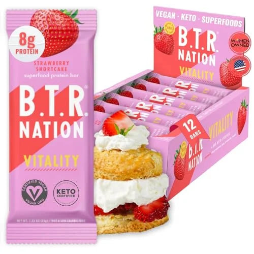 Vegan Superfood Protein Bars, by B.T.R. - Keto, Plant Based, and Gluten Free | 12 Bars | Low Carb, Sugar Alcohol Free, & B...