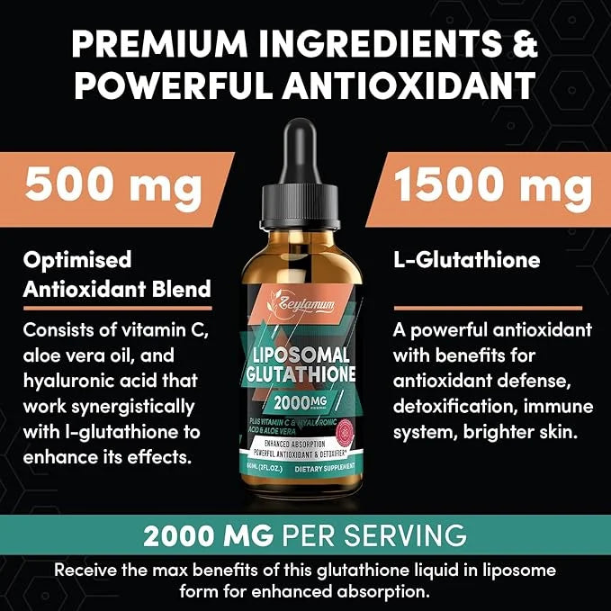 2000MG Liposomal Glutathione Liquid Drops, Enhanced 16.16 OZ