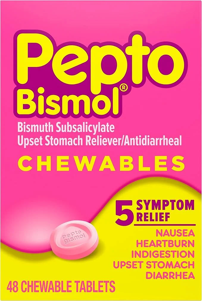Pepto Bismol Chewable Tablets for Nausea, 5 Symptom 48 ct