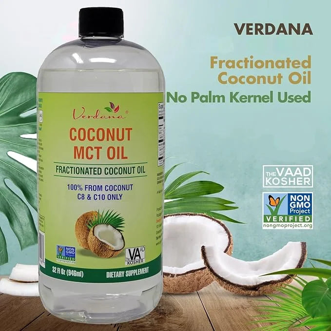 Verdana MCT Oil, Fractionated, Genuine 100% Coconut Derived, Kosher Food Grade, Vegan, Non-GMO, Great for Keto and Paleo D...